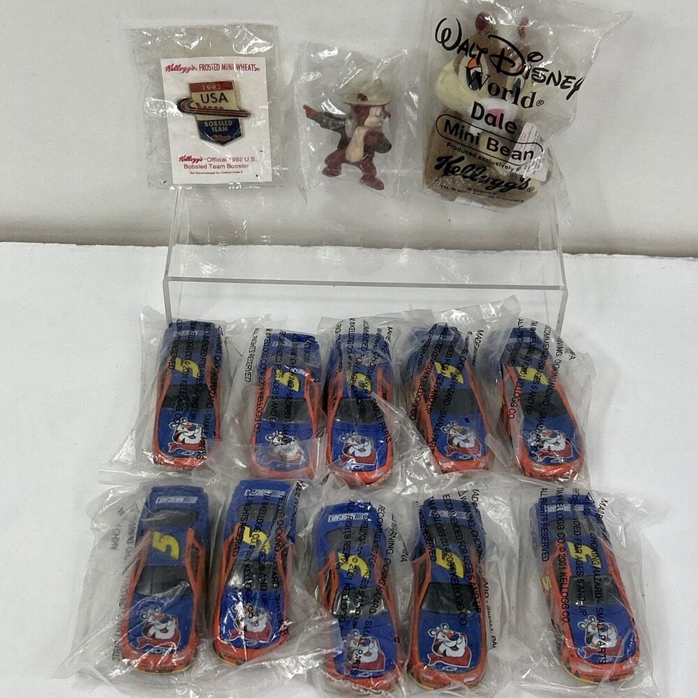 Vtg Kellogg’s Promo NASCAR Cars Lot Labonte Tiger Disney Dale Plush Olympic Pin